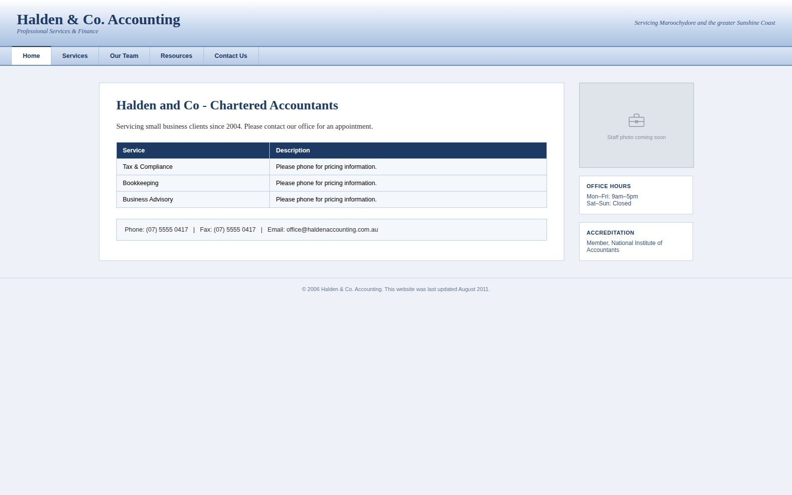 Halden & Co. Accounting original website before the redesign, concept project