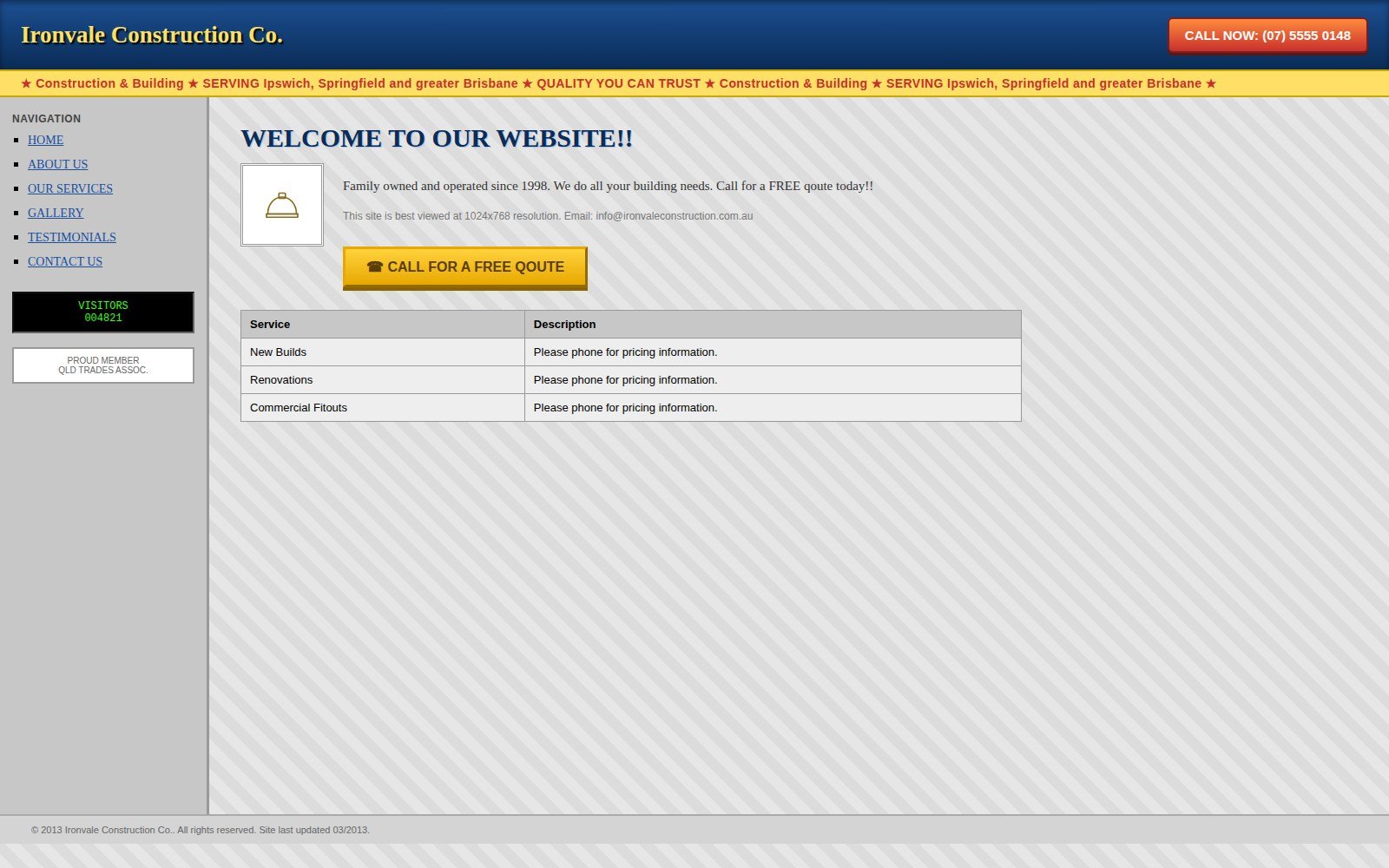 Ironvale Construction Co. original website before the redesign, concept project