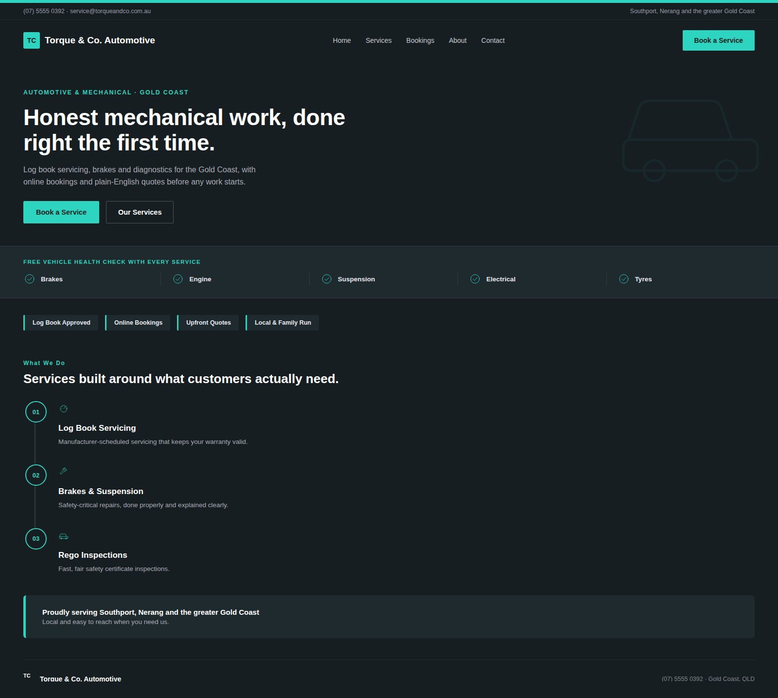 Torque & Co. Automotive website after the Brooks Media redesign, concept project