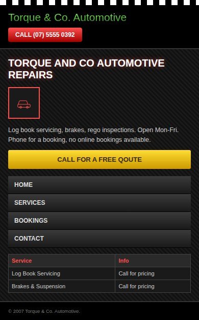 Torque & Co. Automotive mobile website before the redesign, concept project